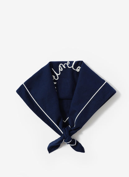 Navy Cotton Heart Embroidered Square Scarf