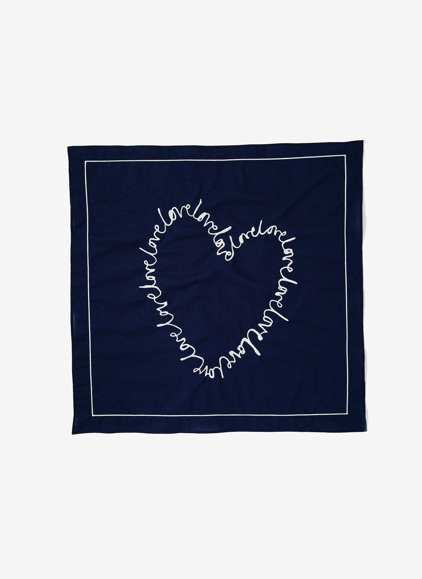Navy Cotton Heart Embroidered Square Scarf