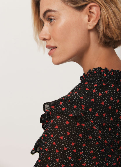 Black Heart Print Tiered Mini Dress