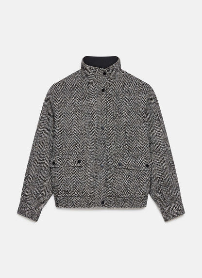 Black Textured Bomber Jacket