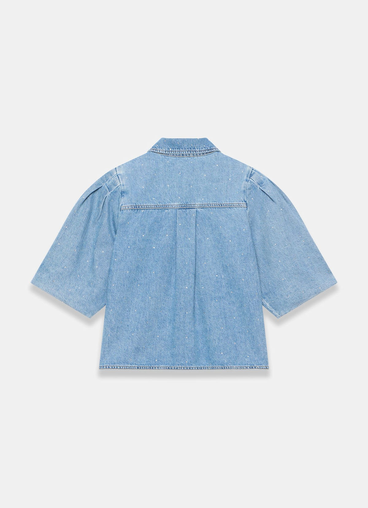Indigo Denim Embellished Puff Sleeve Shirt