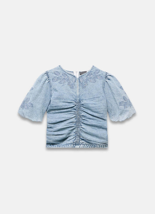 Indigo Denim Embroidered Top