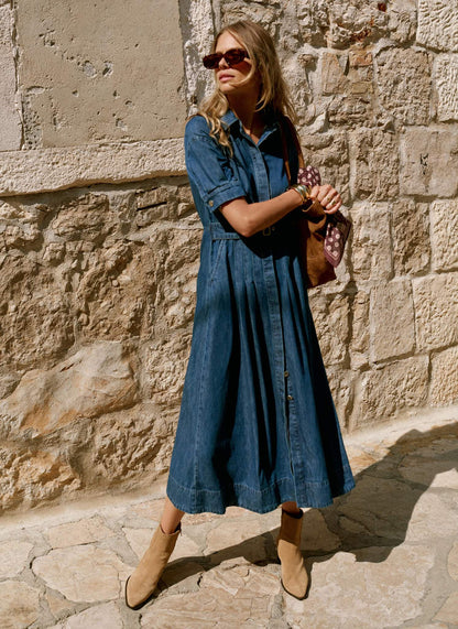 Indigo Denim Midi Shirt Dress
