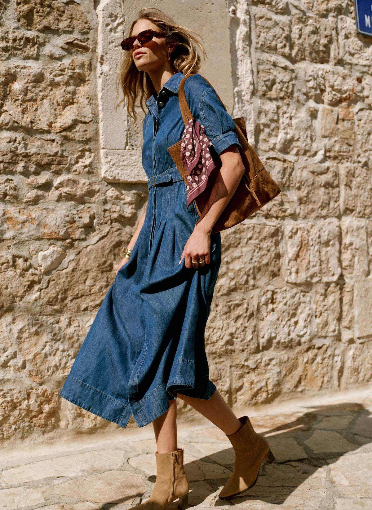 Indigo Denim Midi Shirt Dress