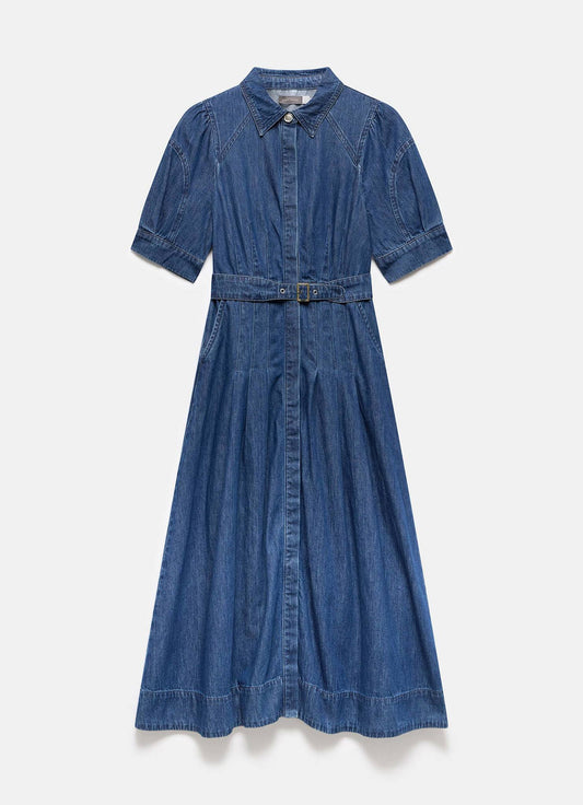 Indigo Denim Midi Shirt Dress
