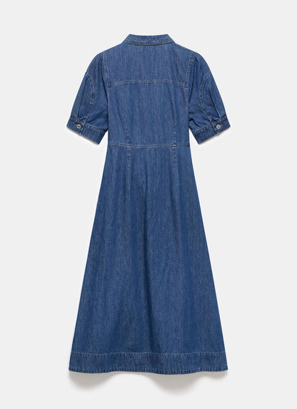 Indigo Denim Midi Shirt Dress