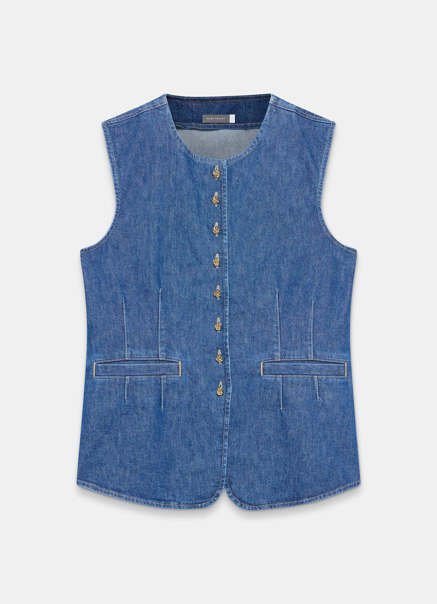 Indigo Denim Longline Waistcoat