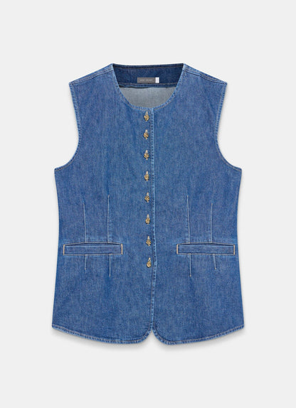 Indigo Denim Longline Waistcoat
