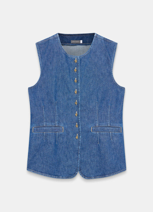 Indigo Denim Longline Waistcoat