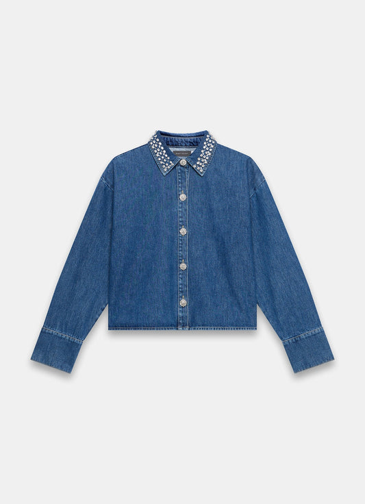 Indigo Denim Embellished Collar Shirt