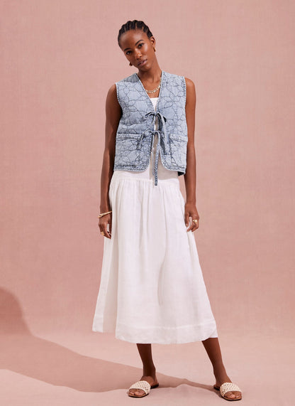 Indigo Quilted Tie Front Gilet