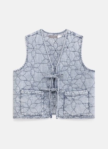 Indigo Quilted Tie Front Gilet