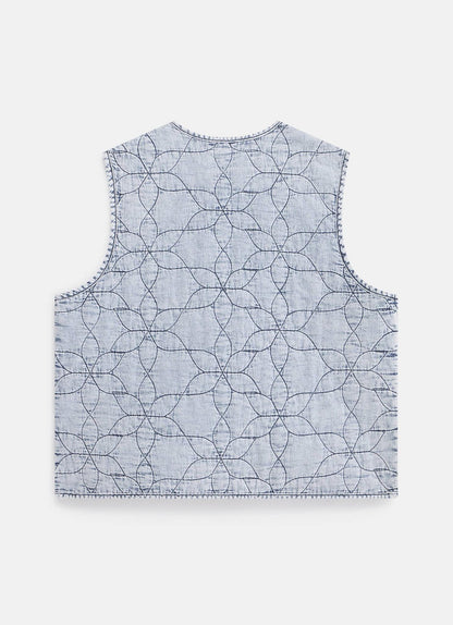 Indigo Quilted Tie Front Gilet