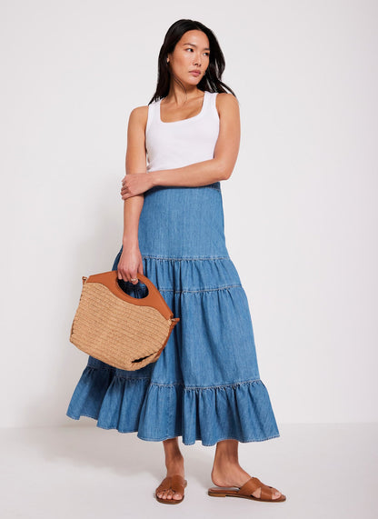 Indigo Tiered Denim Maxi Skirt