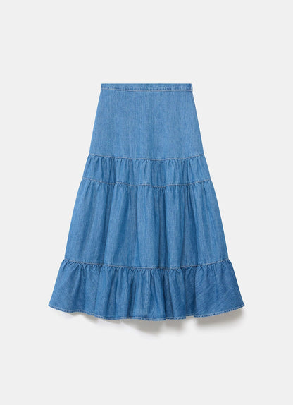 Indigo Tiered Denim Maxi Skirt