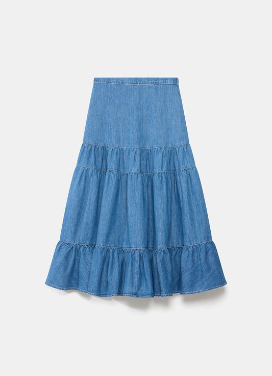 Indigo Tiered Denim Maxi Skirt