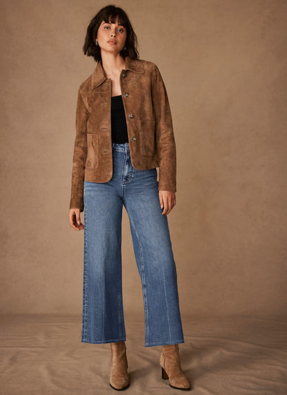 Mid Indigo Cropped Wide Jeans