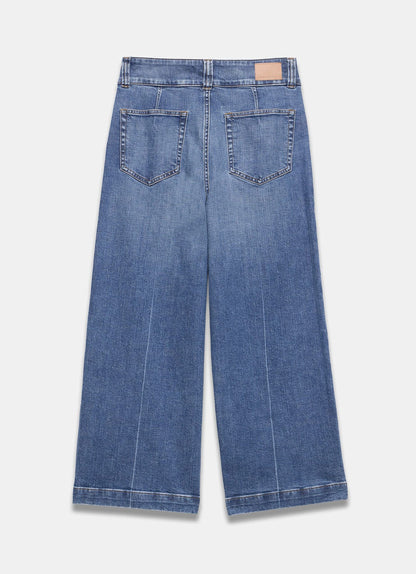 Mid Indigo Cropped Wide Jeans