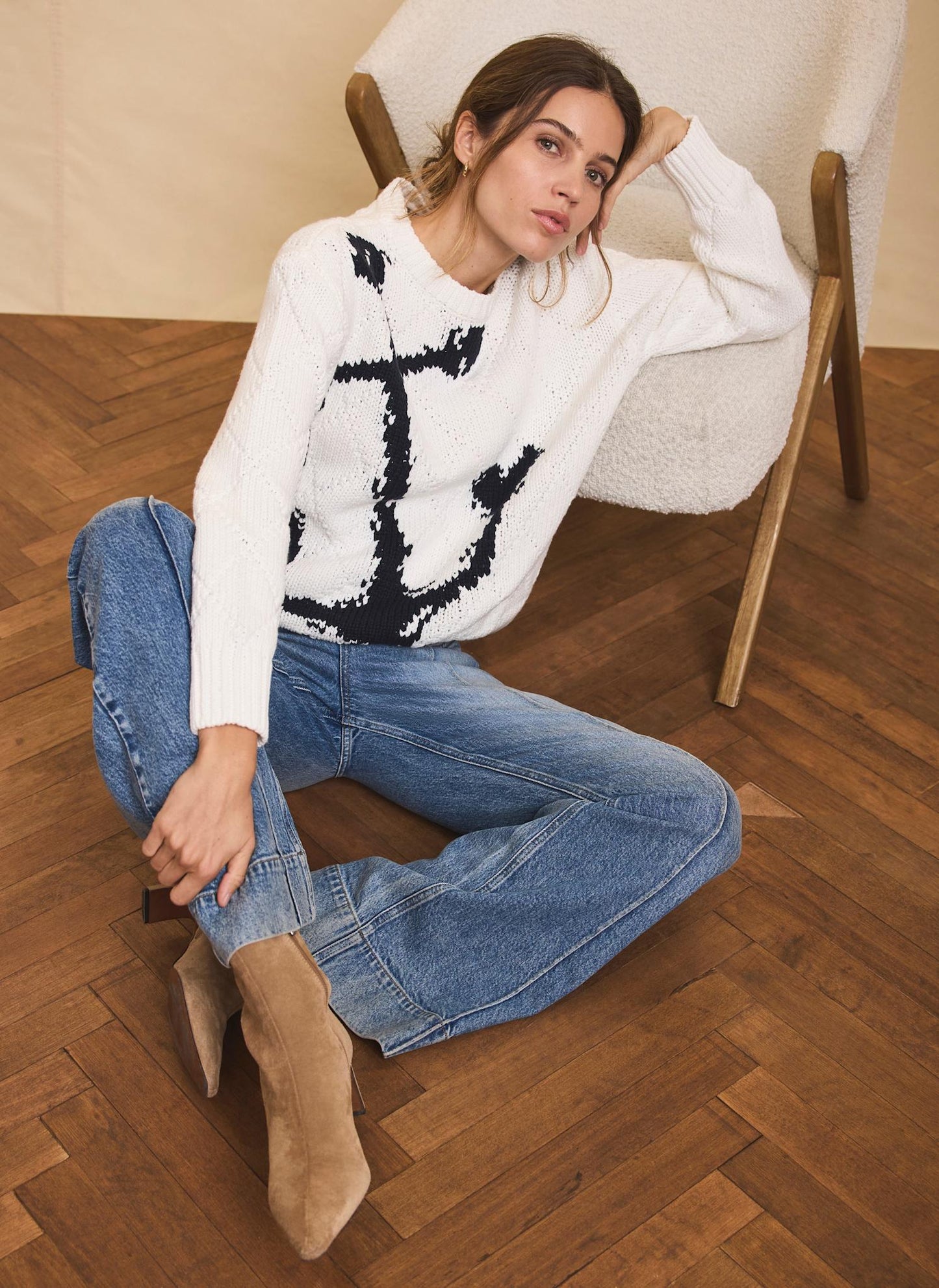 Neutral Cotton Blend Anchor Jumper