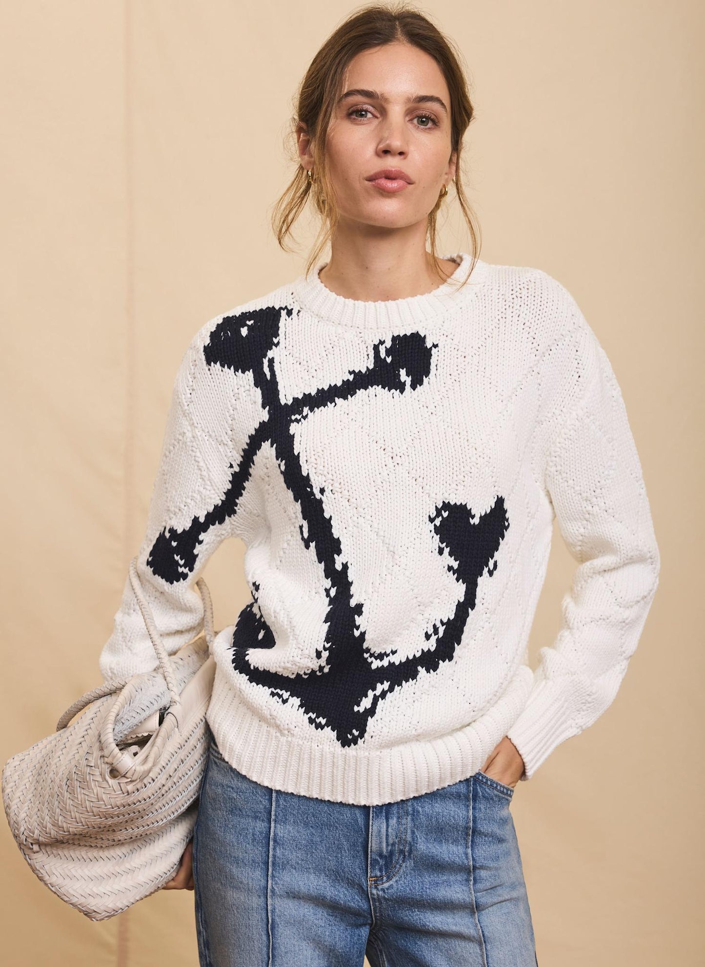 Neutral Cotton Blend Anchor Jumper