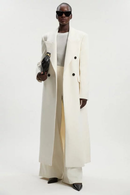 Brushed Wool Oversized Double Breasted Tailored Maxi Coat