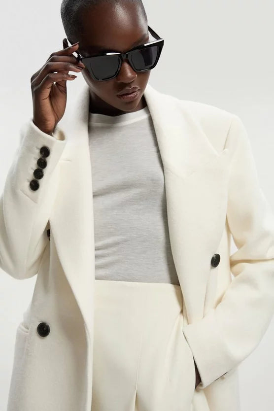 Brushed Wool Oversized Double Breasted Tailored Maxi Coat