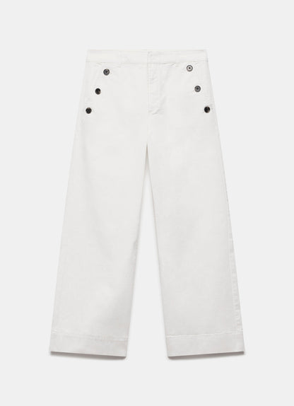 White Button Detail Cropped Trousers