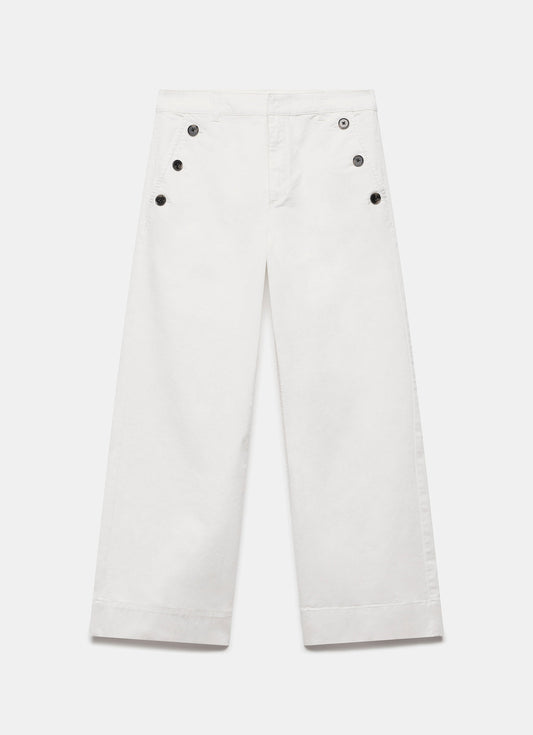 White Button Detail Cropped Trousers