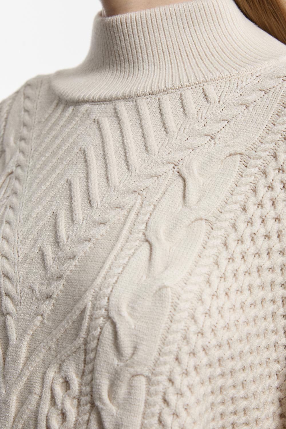 Cable Knit Viscose Blend Shearling Cuff Jumper