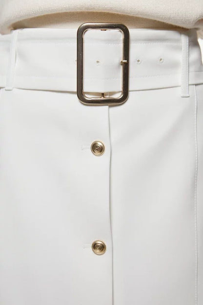 Clean Tailored Belted Pencil Midi Skirt