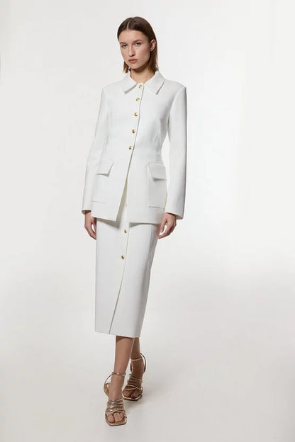 Clean Tailored Belted Pencil Midi Skirt