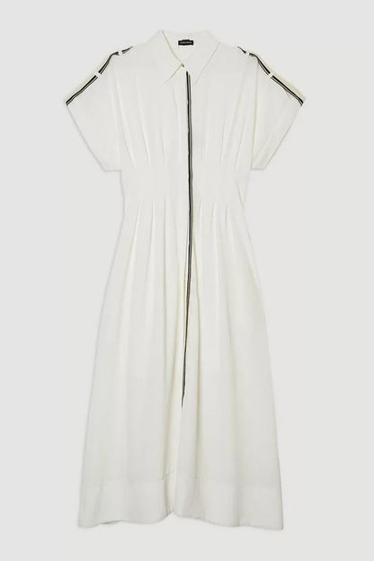 Crepe Woven Shirt Dress With Contrast Stripe Trim