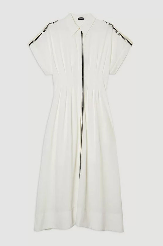 Crepe Woven Shirt Dress With Contrast Stripe Trim