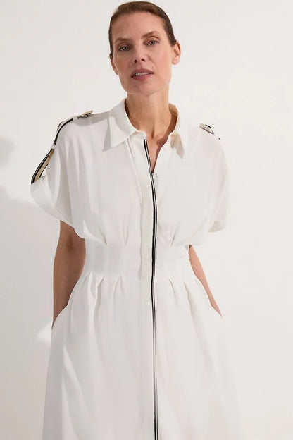 Crepe Woven Shirt Dress With Contrast Stripe Trim