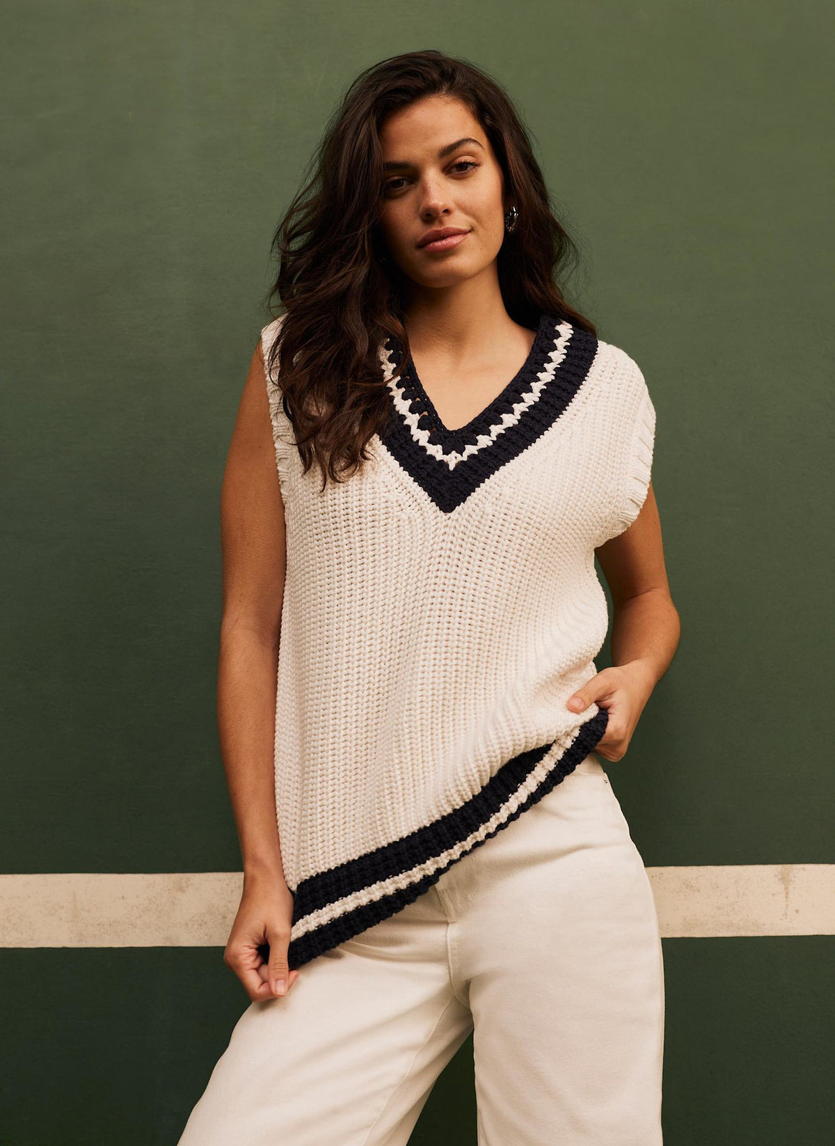 White Cotton Blend Knit Vest