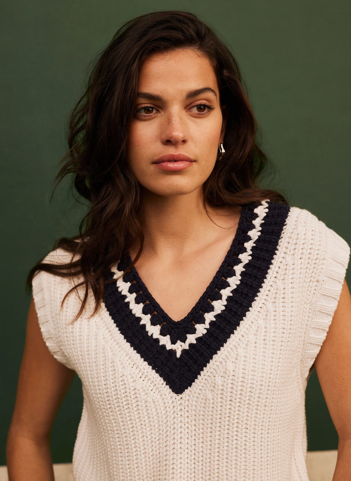 White Cotton Blend Knit Vest