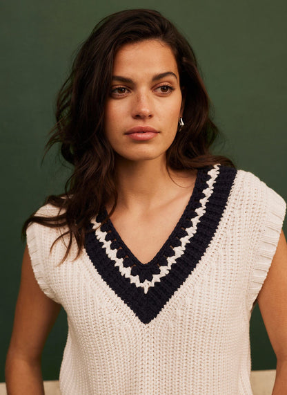 White Cotton Blend Knit Vest