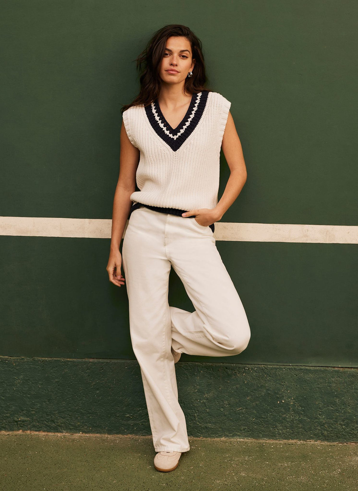 White Cotton Blend Knit Vest