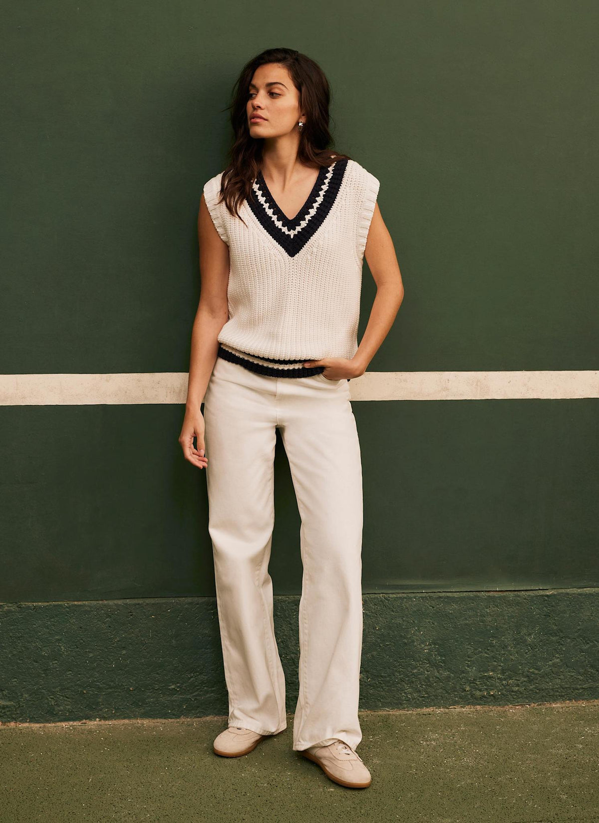 White Cotton Blend Knit Vest