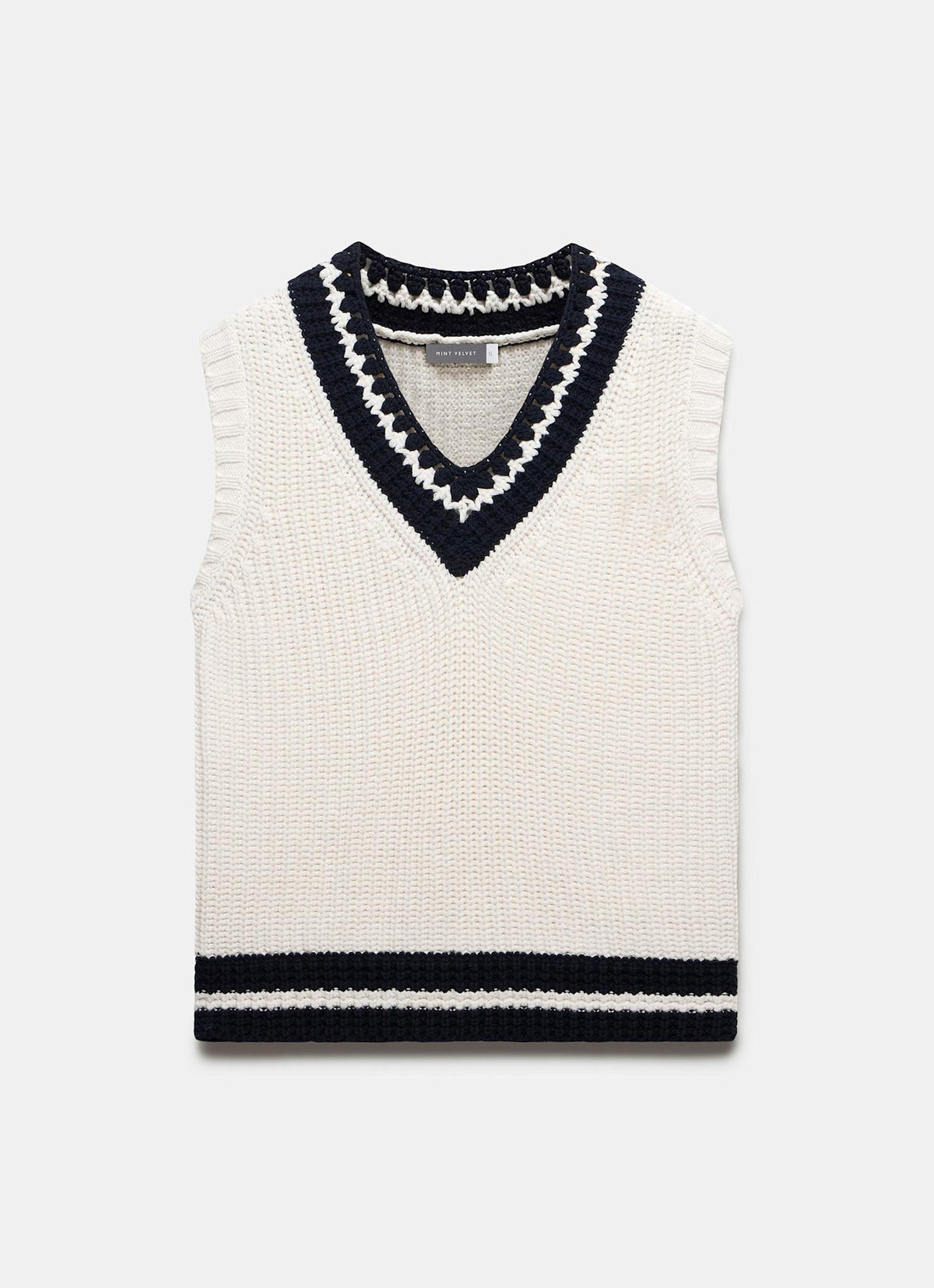 White Cotton Blend Knit Vest