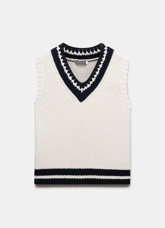 White Cotton Blend Knit Vest