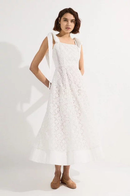 Cutwork Embroidery Woven Midi Prom Dress