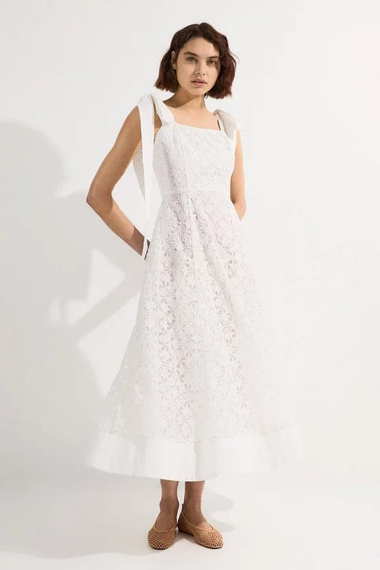 Cutwork Embroidery Woven Midi Prom Dress