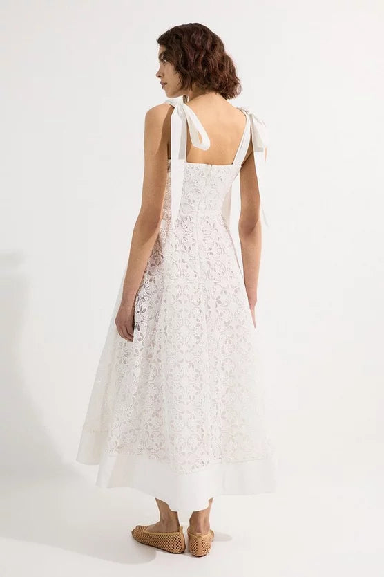 Cutwork Embroidery Woven Midi Prom Dress