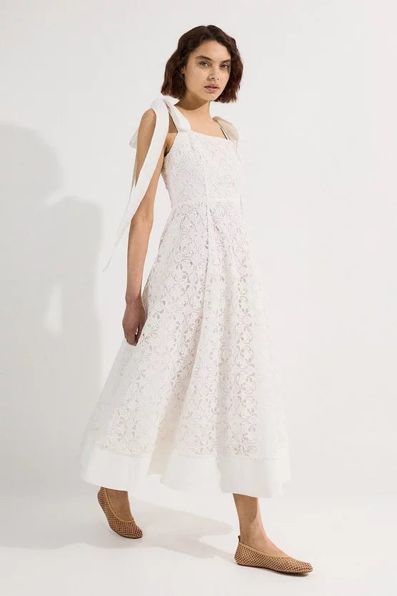 Cutwork Embroidery Woven Midi Prom Dress
