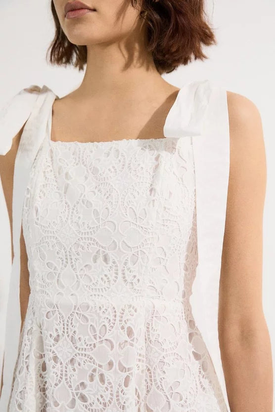 Cutwork Embroidery Woven Midi Prom Dress