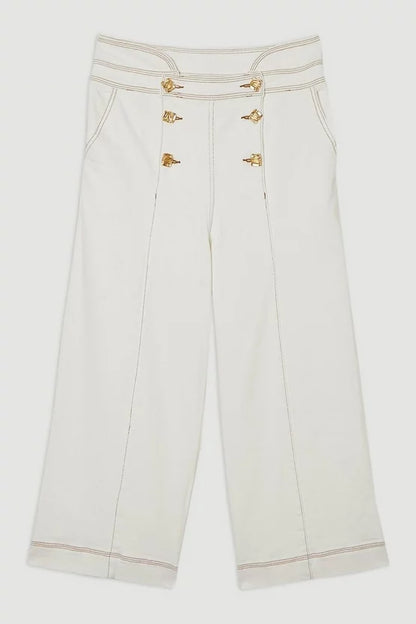 Denim Button Front Culottes Trousers