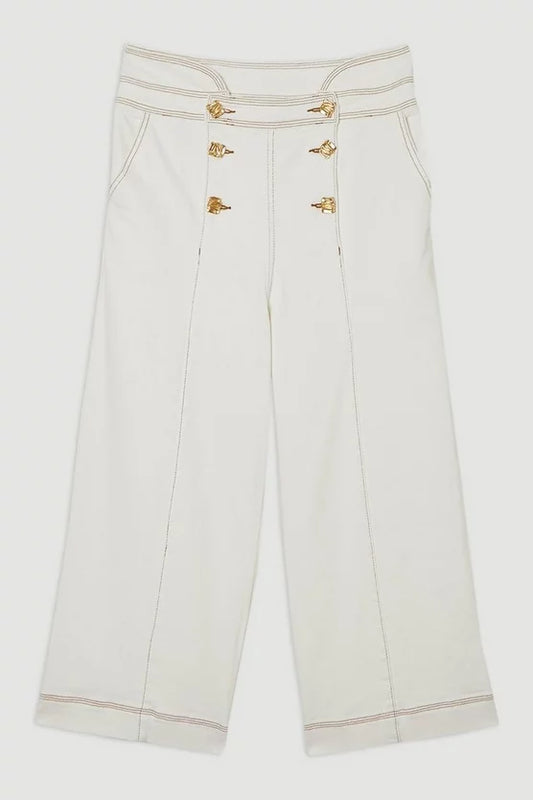 Denim Button Front Culottes Trousers