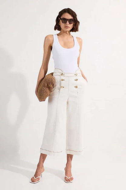 Denim Button Front Culottes Trousers