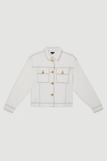 Denim Button Front Tailored Jacket